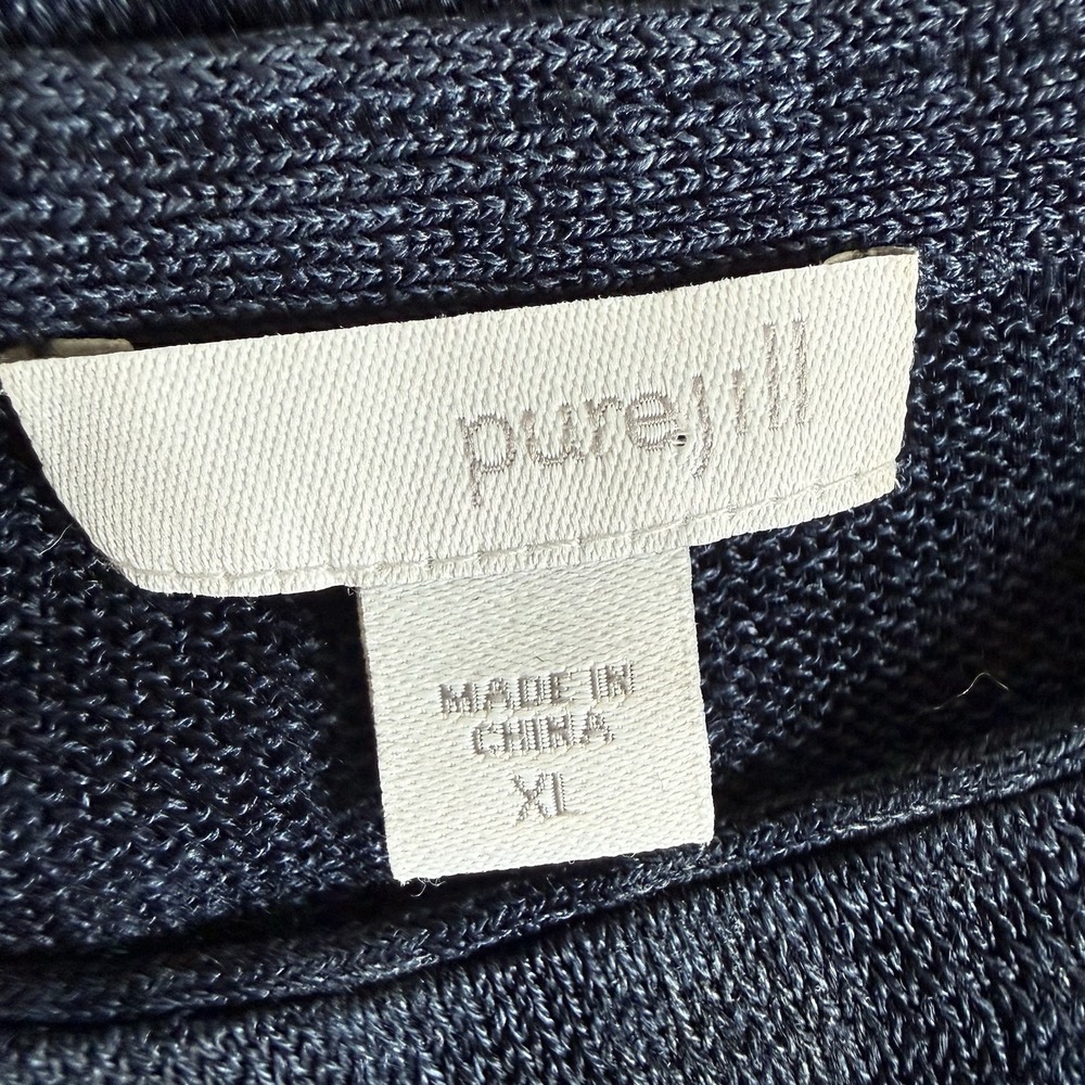 J. Jill Womens XL Navy‎ Blue Floral Linen Blend Short Sleeve Knit Sweater - Picture 4 of 7